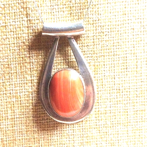 ORANGE RHODOCHROSITE STONE & STERLING NECKLACE - Picture 3 of 6